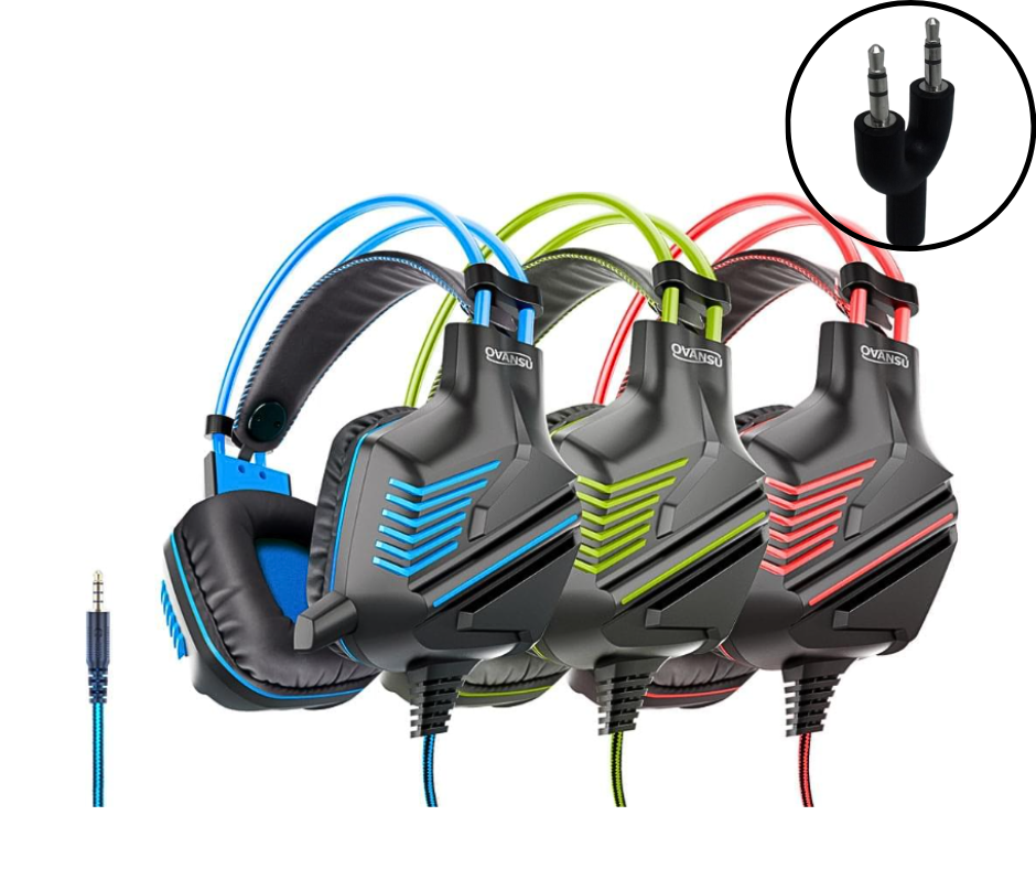 AURICULAR GAMER VINCHA + ADAPTADOR STEREO (REGALO) - PS4/PC/CEL - AUG580 - NEGRO/VERDE - C/MICROFONO - PLUG - OS-AUG580-V - OVANSU