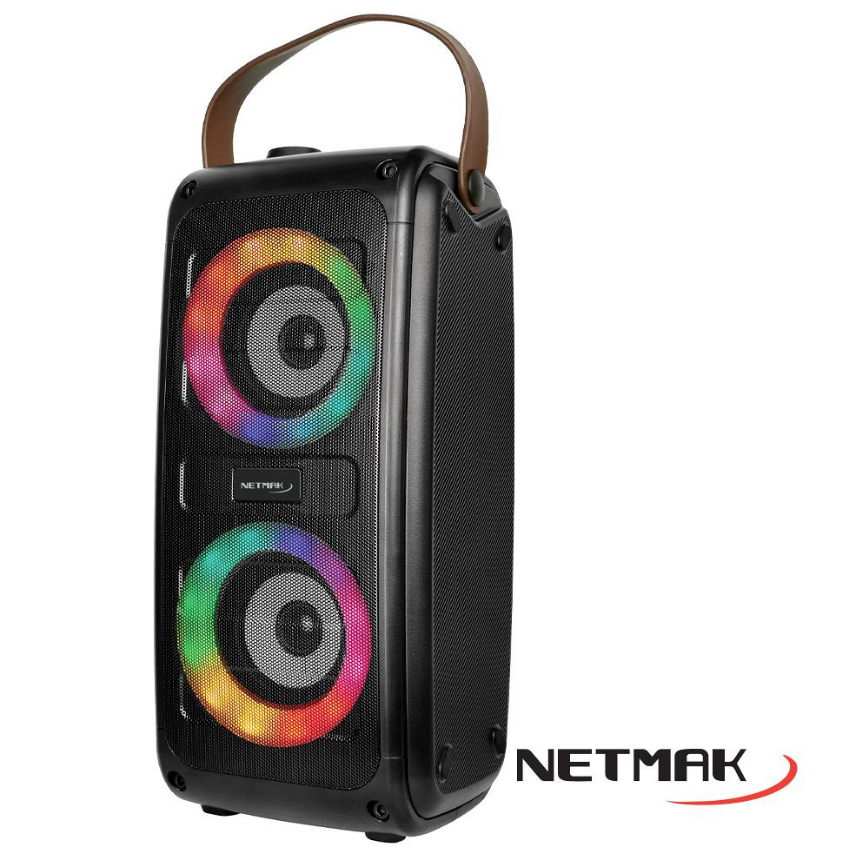 PARLANTE PORTATIL - BLUETOOTH 5.0 - 5 W - 3  X2 - LUZ LED RGB GIRATORIAS - FMUSBTF - NM-N53 - NETMAK