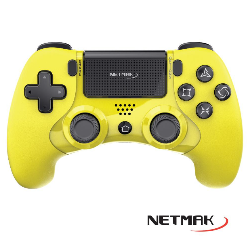 GAMEPAD BLUETOOTH - P401 - PS4 - AMARILLO- VIBRACION- JOYSTICK - NM-P401-Y - NETMAK